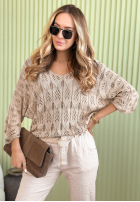 Długi ażurowy Pullover My Own Joy Beige
