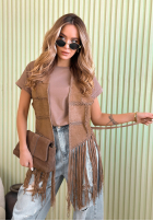 Długa zamszowa Weste z frędzlami Rocky Mountain ciemnobeżowa