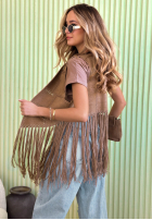 Długa zamszowa Weste z frędzlami Rocky Mountain ciemnobeżowa