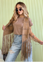 Długa zamszowa Weste z frędzlami Rocky Mountain ciemnobeżowa