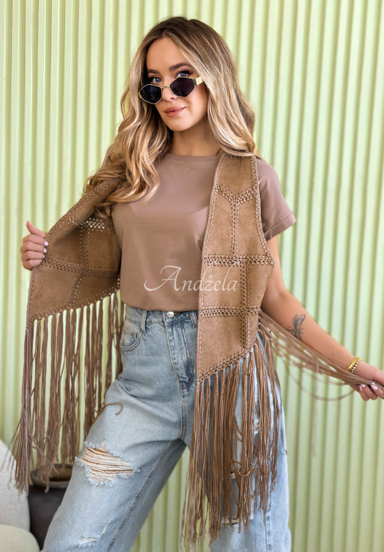 Wildlederweste mit Fransen Rocky Mountain Camel