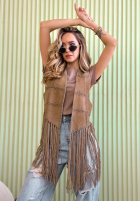 Długa zamszowa Weste z frędzlami Rocky Mountain ciemnobeżowa