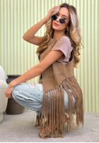 Długa zamszowa Weste z frędzlami Rocky Mountain ciemnobeżowa