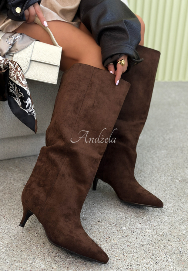 Wildlederstiefel mit hohem Absatz Better Without You Schokoladenbraun