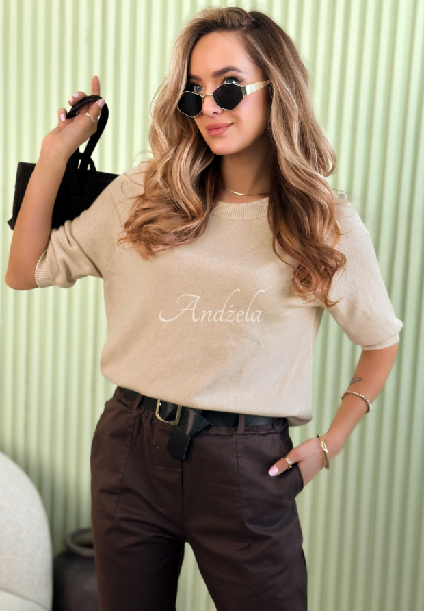 Leichter Viskosepullover mit kurzen &Auml;rmeln Better With You Beige