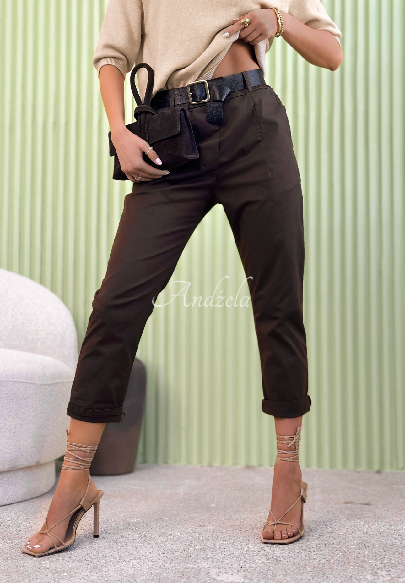 Fire And Rain chocolate cotton fabric pants