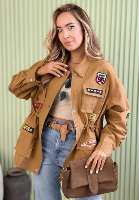 Cotton parka jacket with Palloma patches, camel