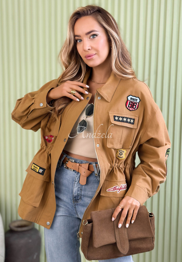 Parkajacke aus Baumwolle mit Aufn&auml;hern Palloma Camel