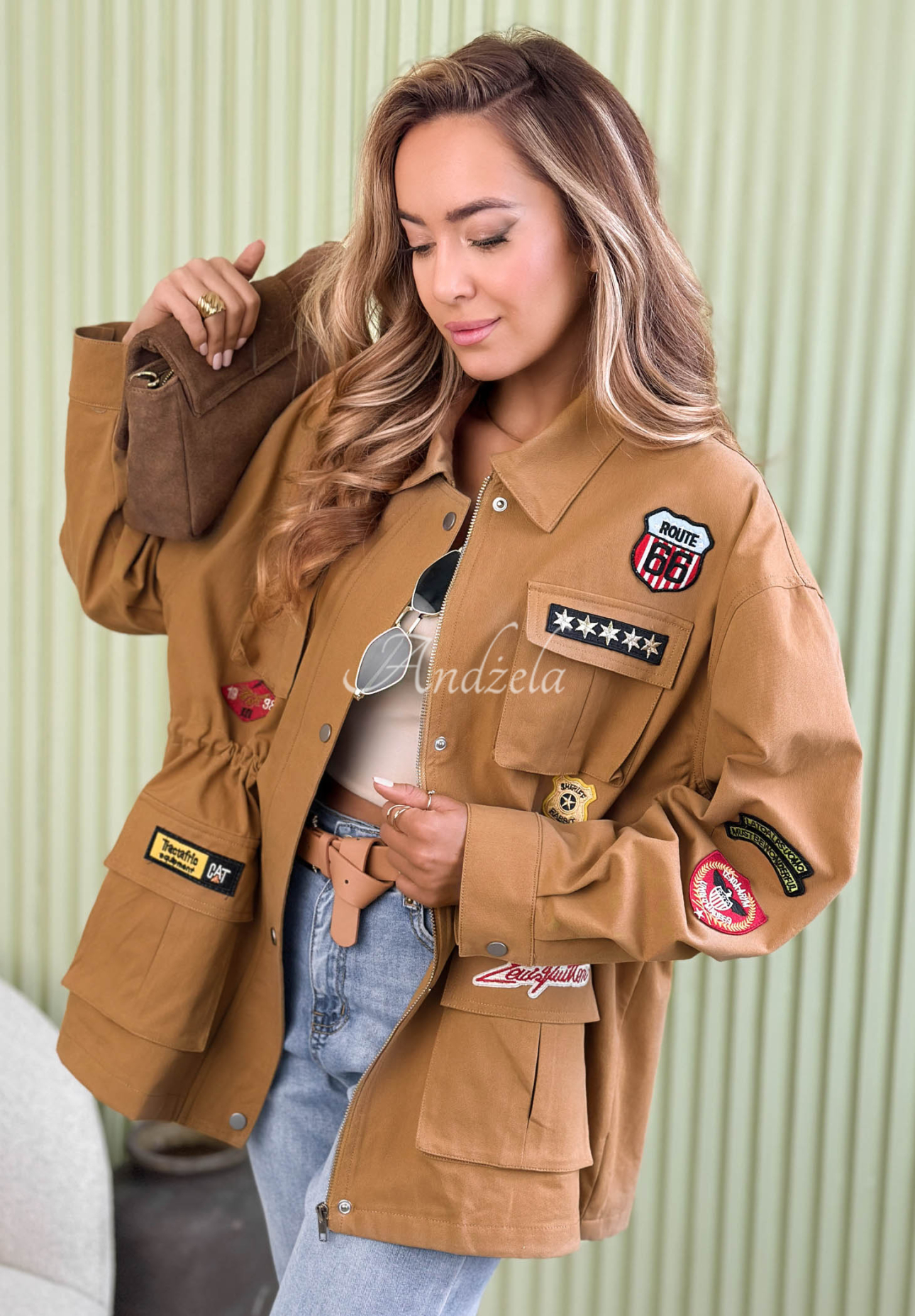Parkajacke aus Baumwolle mit Aufnähern Palloma Camel