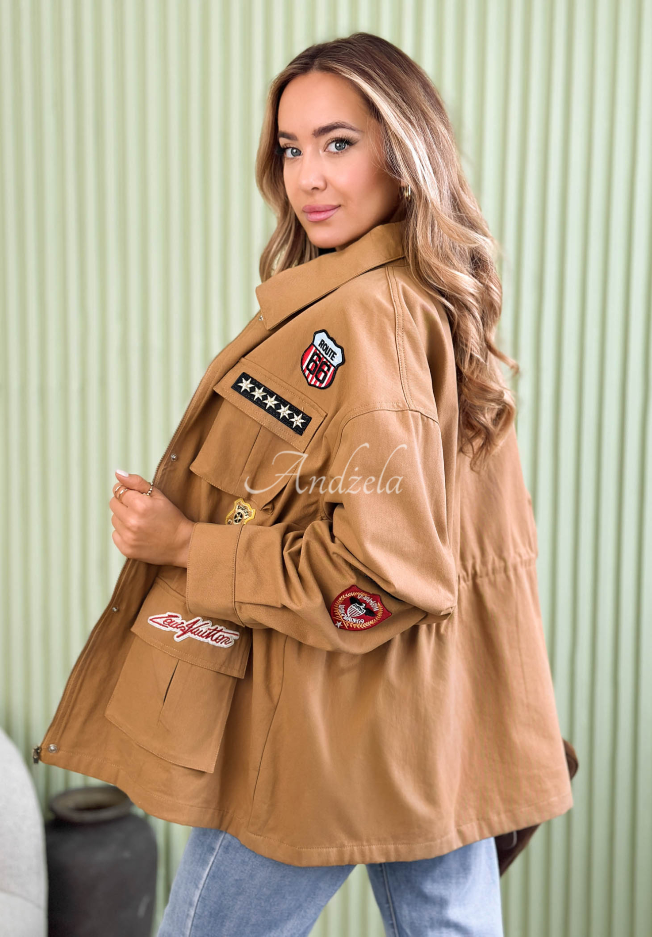 Cotton parka jacket with Palloma patches, camel