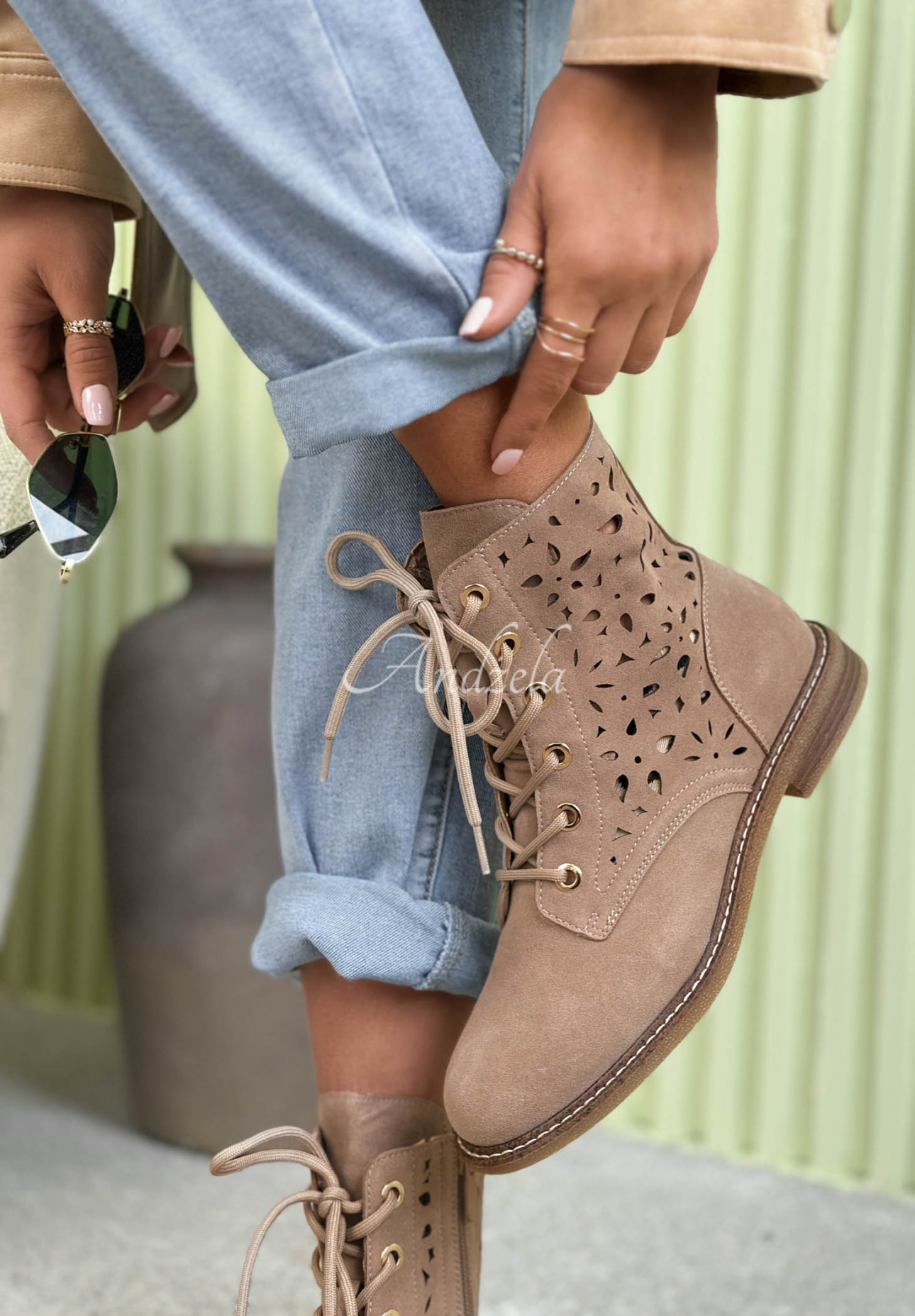 Openwork suede ankle boots Martina mocha
