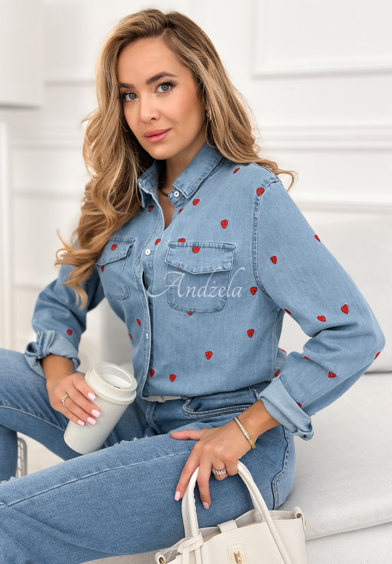 Baumwollhemd mit Herzchen Hold My Heart Blau