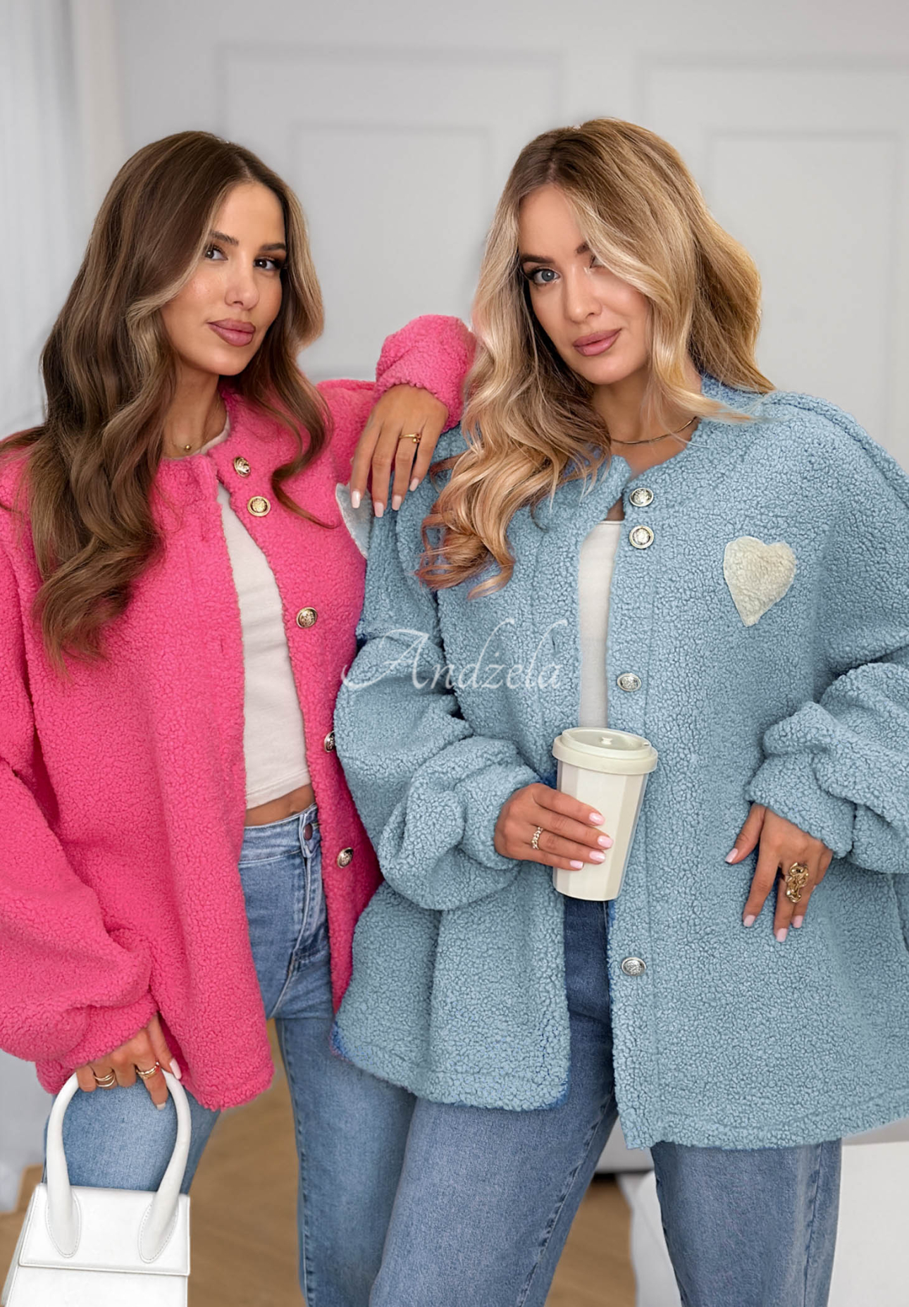 April Feels short sherpa sheepskin jacket, blue