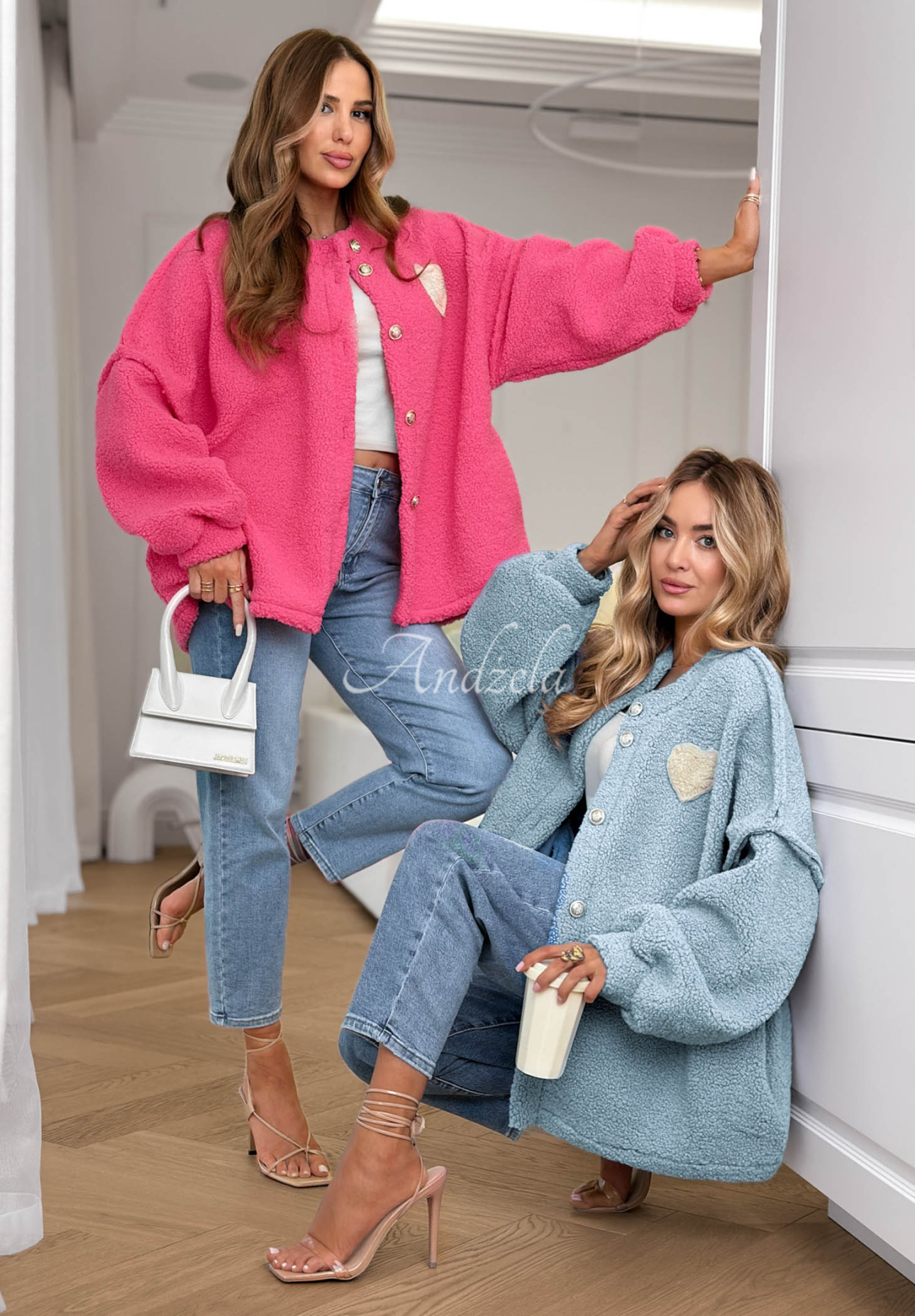 April Feels short sherpa sheepskin jacket, blue