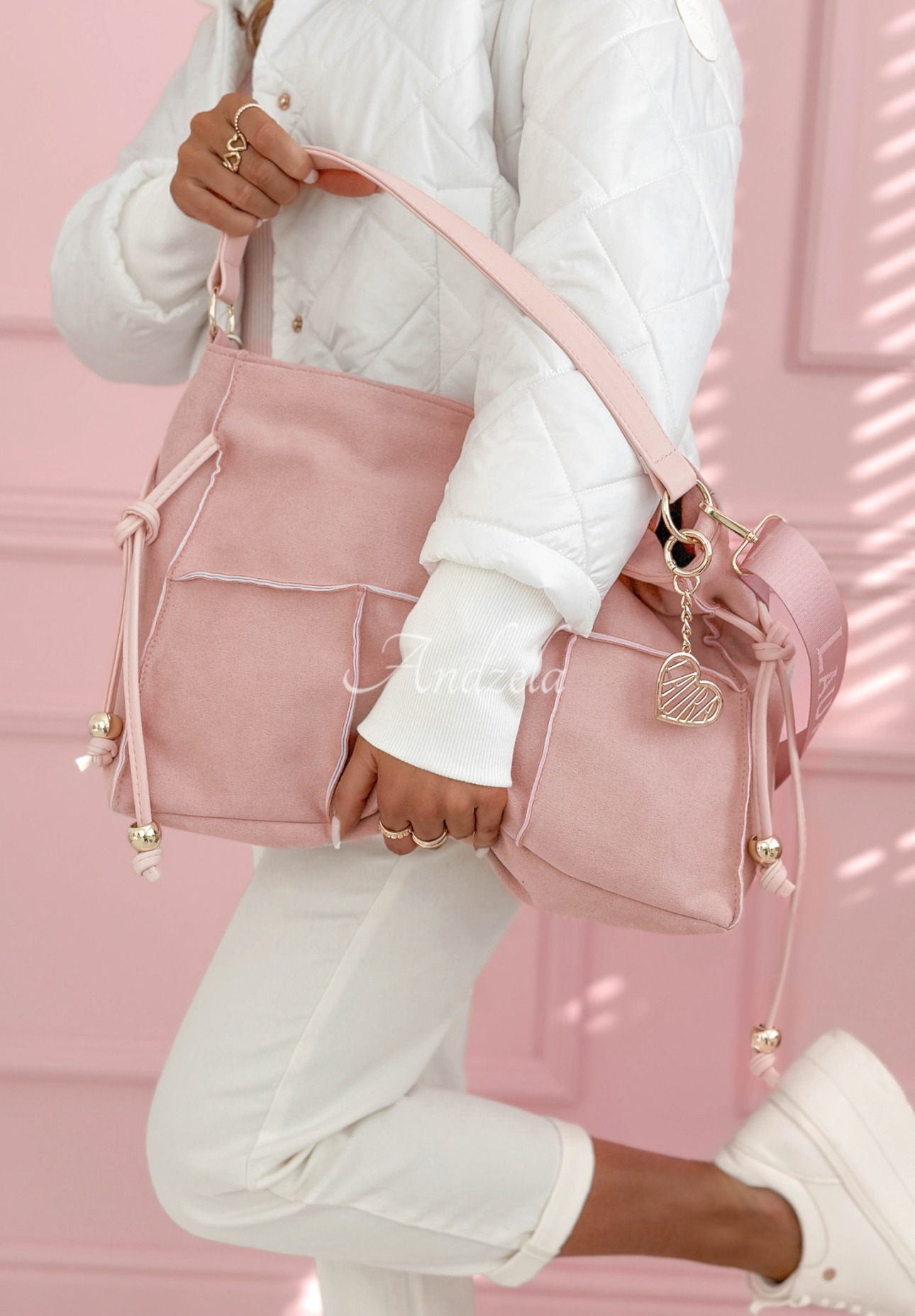 Everyday Smile light pink bag with decorative stitching