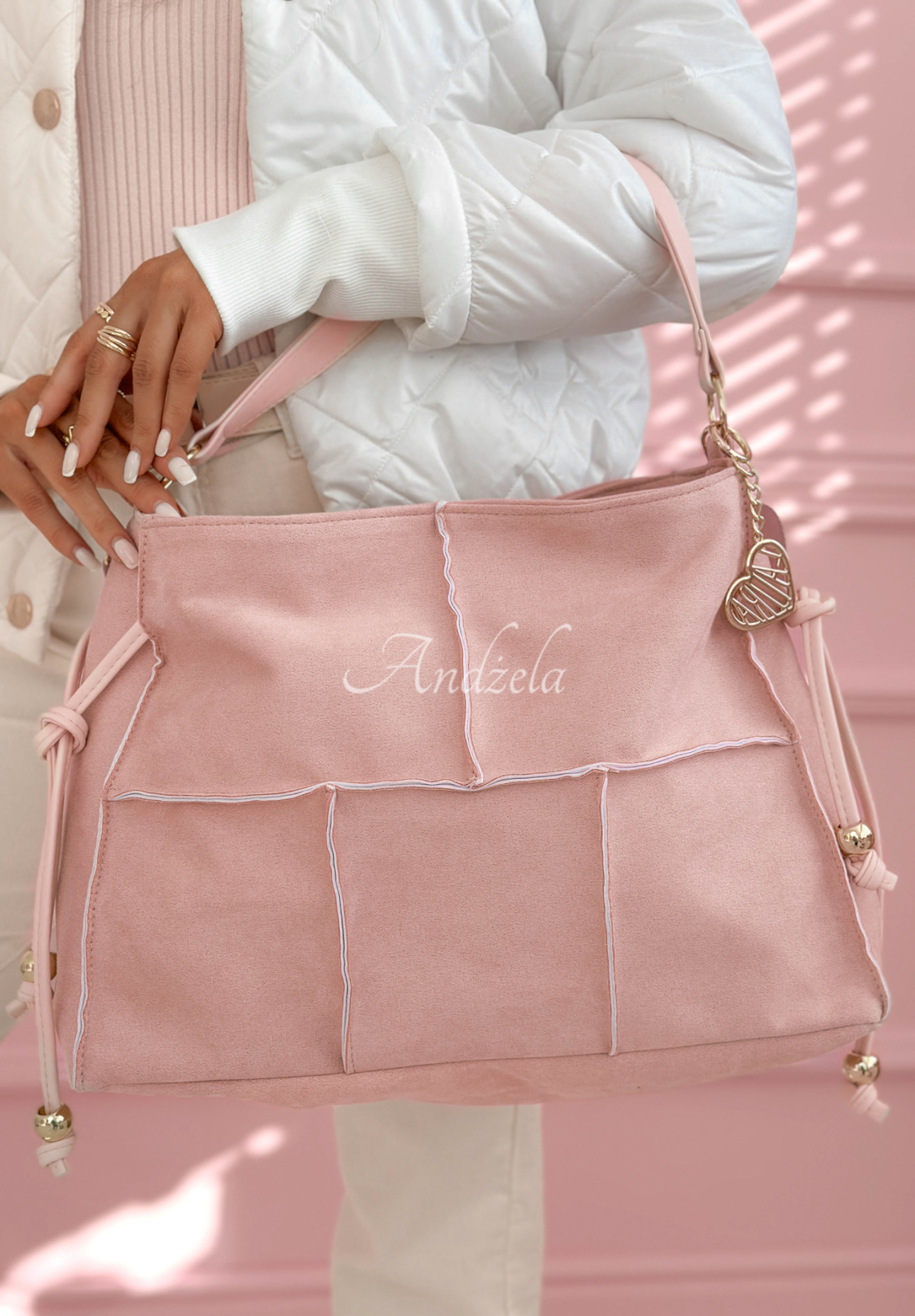 Everyday Smile light pink bag with decorative stitching