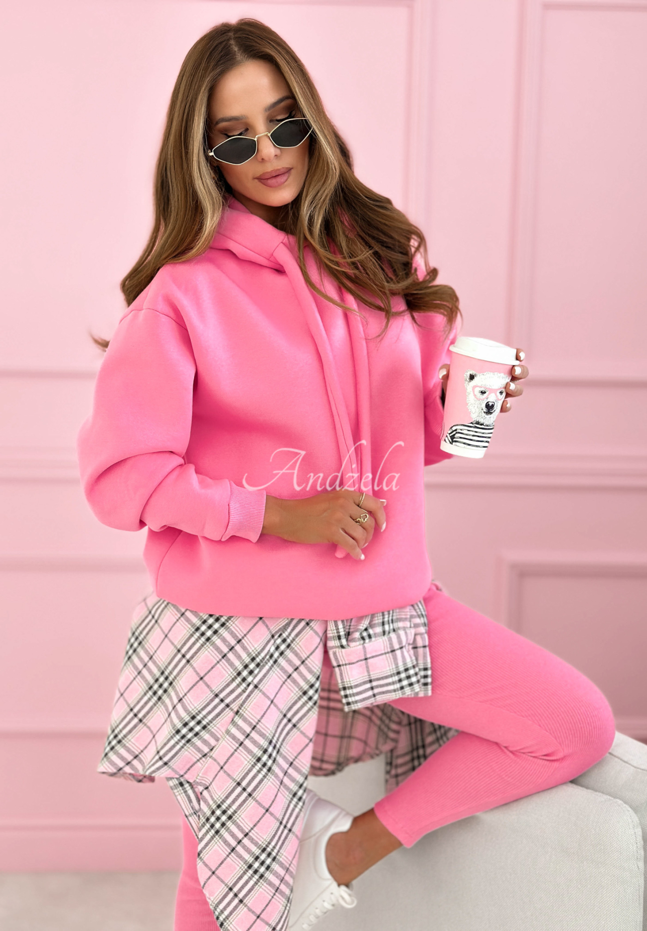 Trainingsanzug-Set aus Baumwolle mit Kapuzenpulli und Leggings Hot Duo Rosa