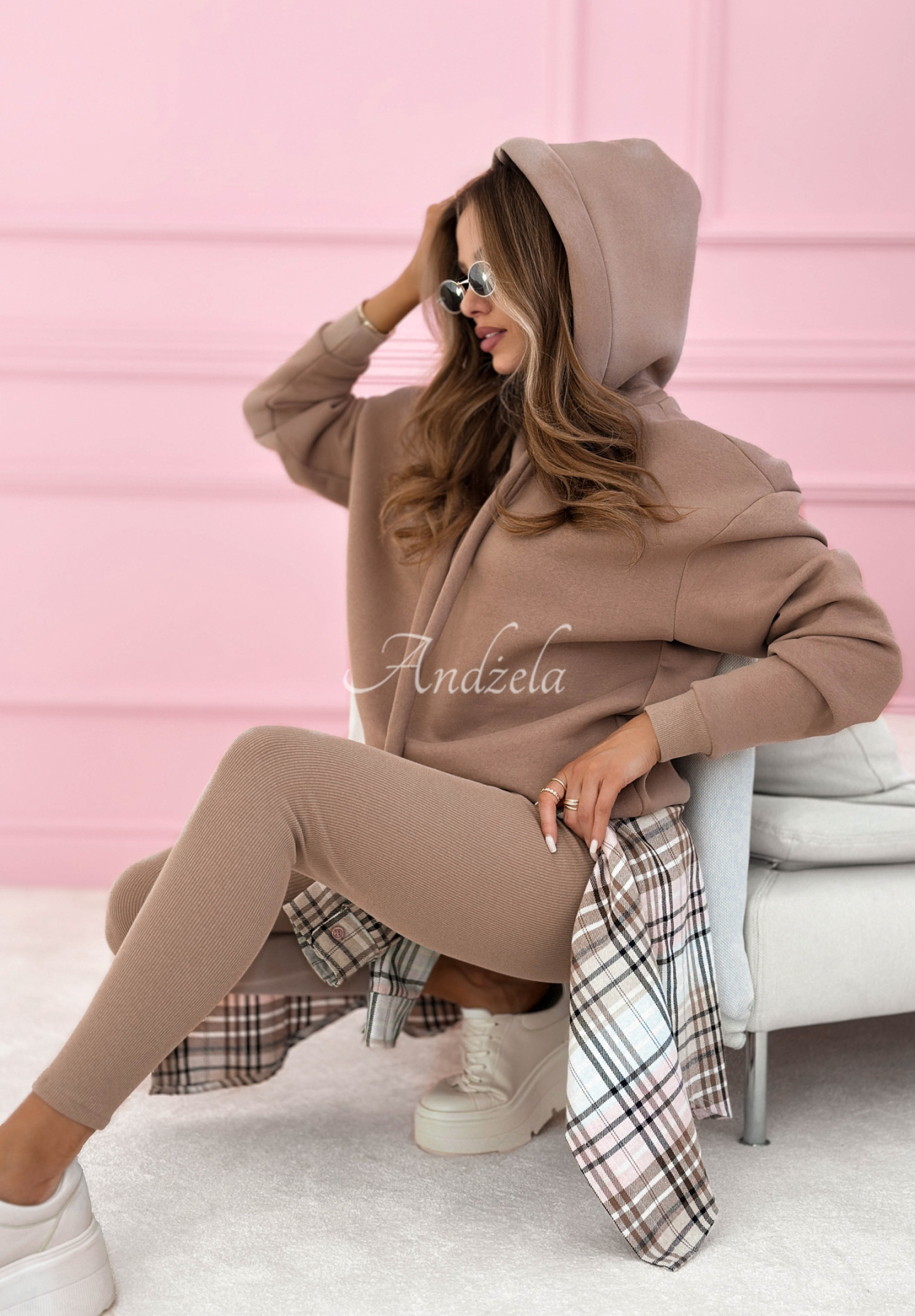 Trainingsanzug-Set aus Baumwolle mit Kapuzenpulli und Leggings Hot Duo Mokkafarben