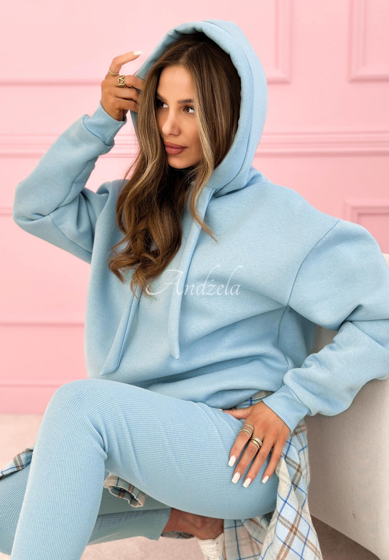 Trainingsanzug-Set aus Baumwolle mit Kapuzenpulli und Leggings Hot Duo Himmelblau