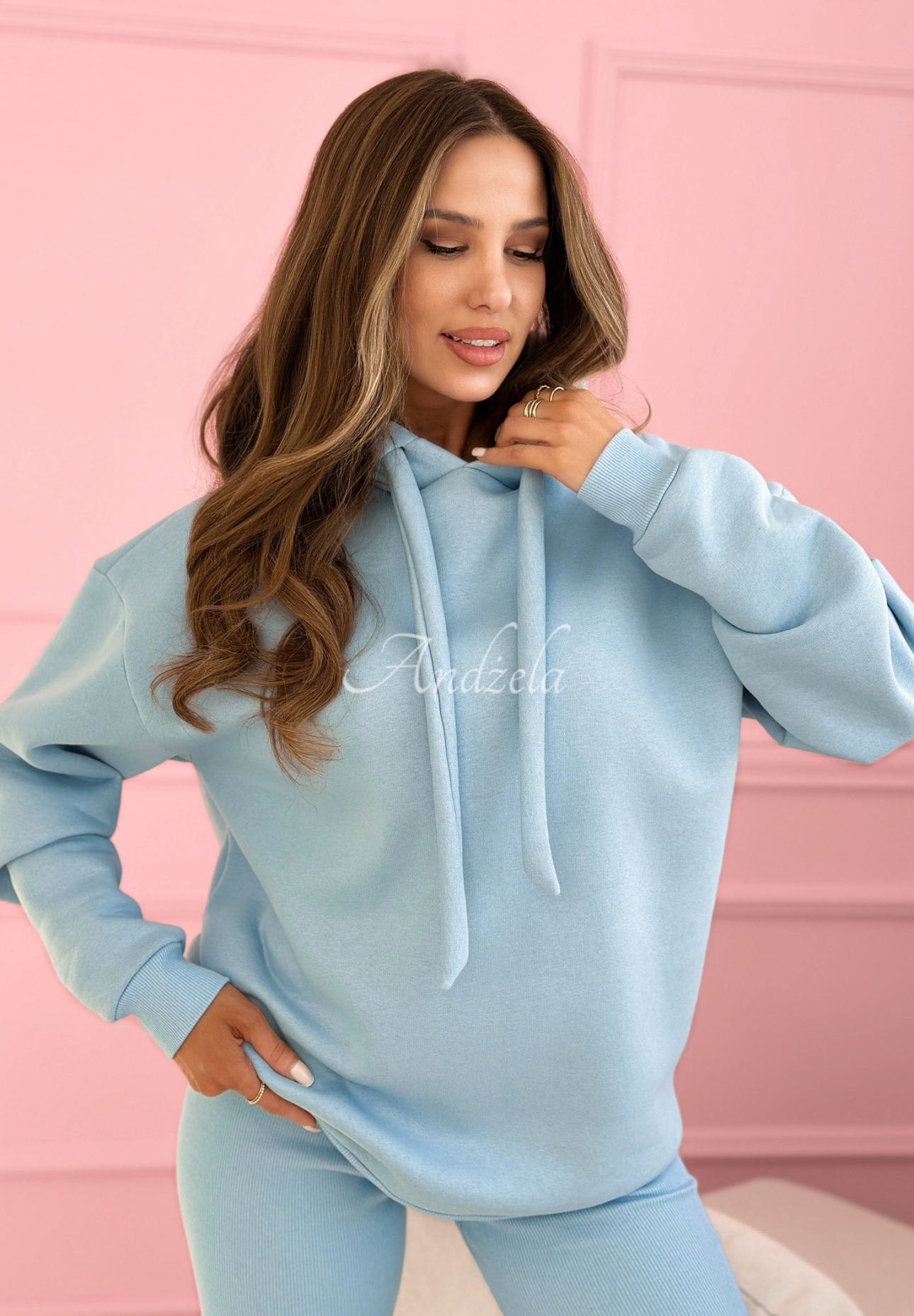 Cotton tracksuit set with hoodie and leggings Hot Duo light blue