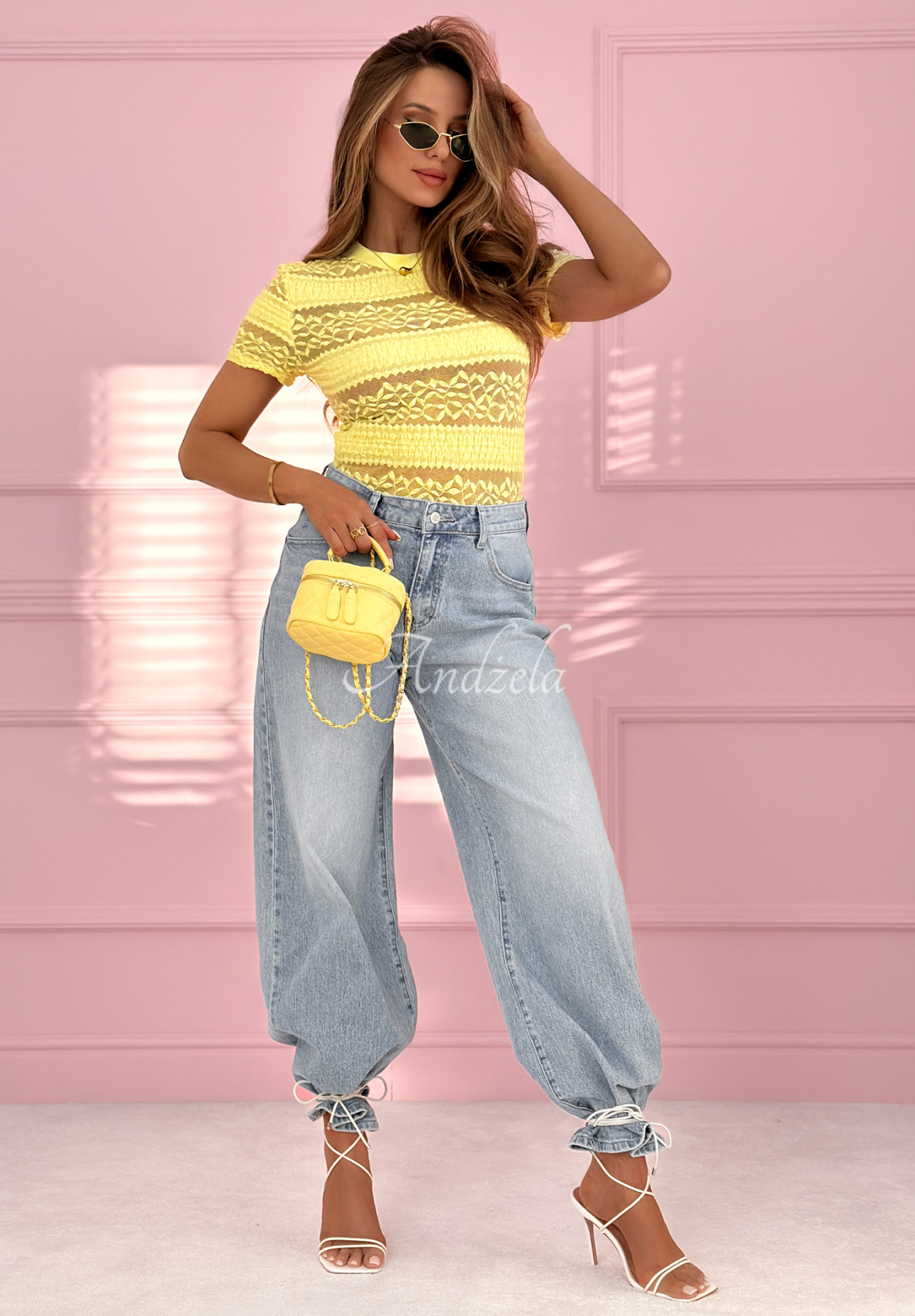 Spitzenbluse mit kurzen Ärmeln Secret Reverie Gelb