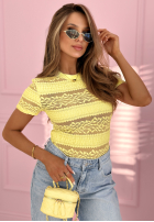 Koronkowa Bluse z krótkimi rękawami Secret Reverie Himmelblau