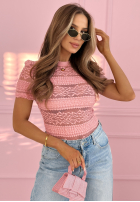 Koronkowa Bluse z krótkimi rękawami Secret Reverie Himmelblau