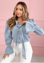 Jeans Hemd z falbankami i wiązaniem Nayara Hellblau