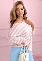 T-shirt w paski Only Stripes biało-różowy