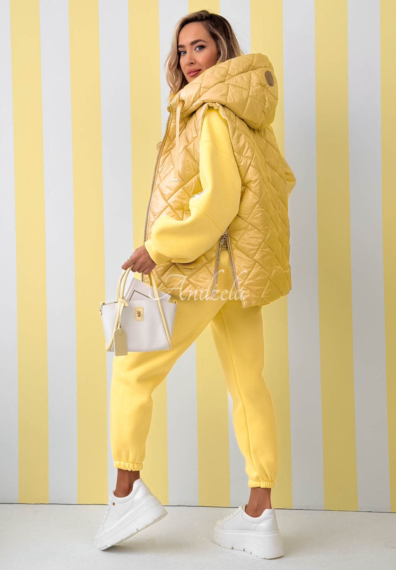 Spring Touch yellow quilted hooded vest