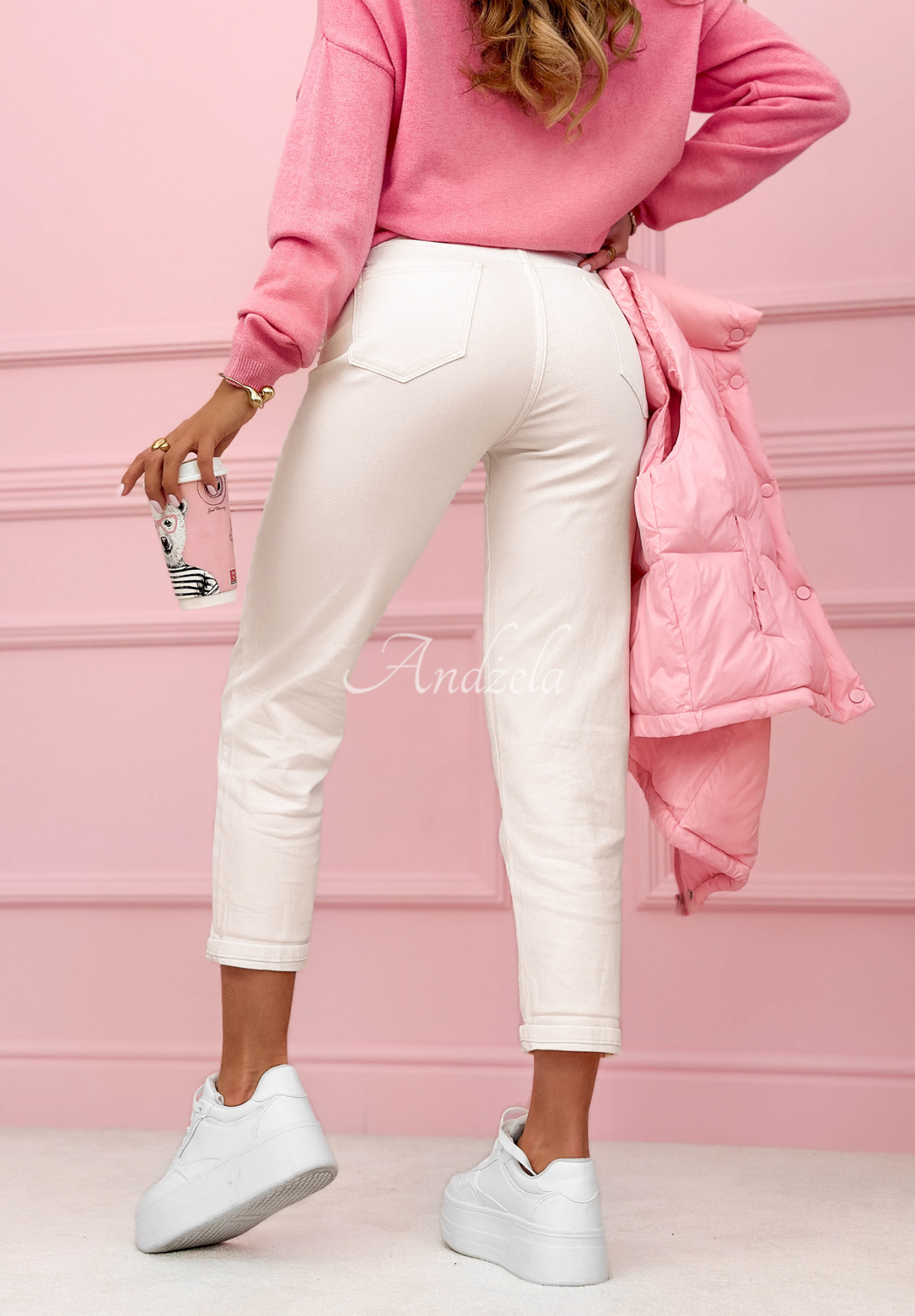 Mom-fit Hose mit Gürtel Little Moments Ecru