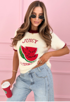Pullover z naszywką na krótki rękaw Juicy Watermelon Ecru