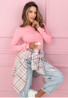 Bluse longsleeve z marszczeniami i kokardkami Cutie Bows Rosa