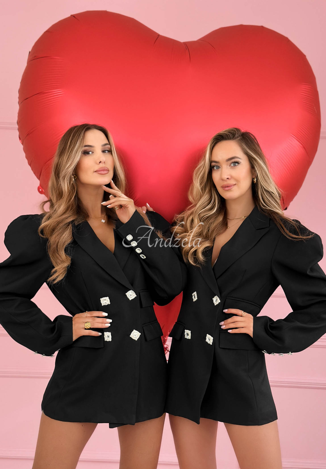 Blazer-Kleid mit Puffärmeln und Baumwolle Avenelle Schwarz