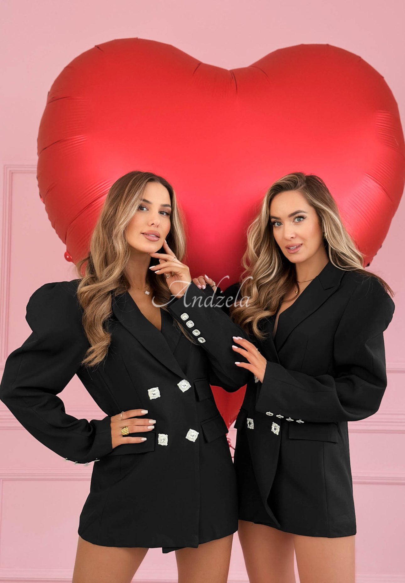 Blazer dress with puffed sleeves and Avenelle cotton, black