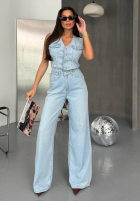Długi Jeans Jumpsuit Adriana Hellblau