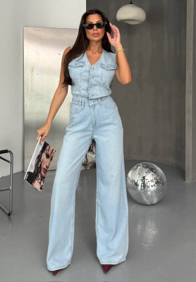 Langer Denim-Overall Adriana Hellblau