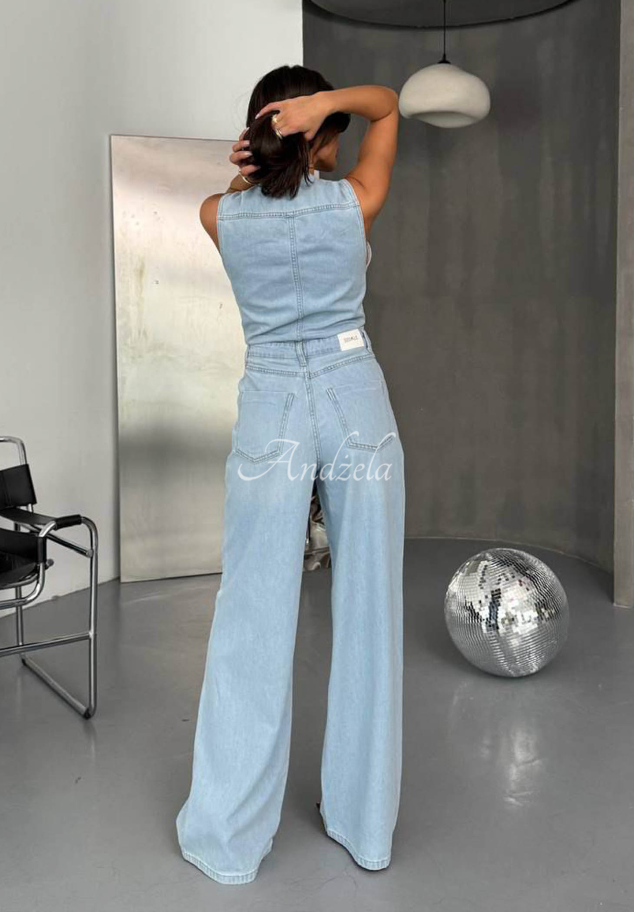 Langer Denim-Overall Adriana Hellblau