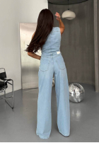Długi Jeans Jumpsuit Adriana Hellblau