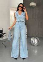 Długi Jeans Jumpsuit Adriana Hellblau