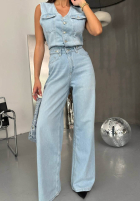 Długi Jeans Jumpsuit Adriana Hellblau