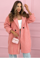 Długi płaszcz kożuszek z kołnierzem Create The Impossible pudrowy róż