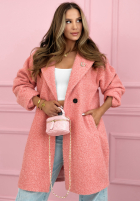 Długi Mantel kożuszek z kołnierzem Create The Impossible Puderrosa