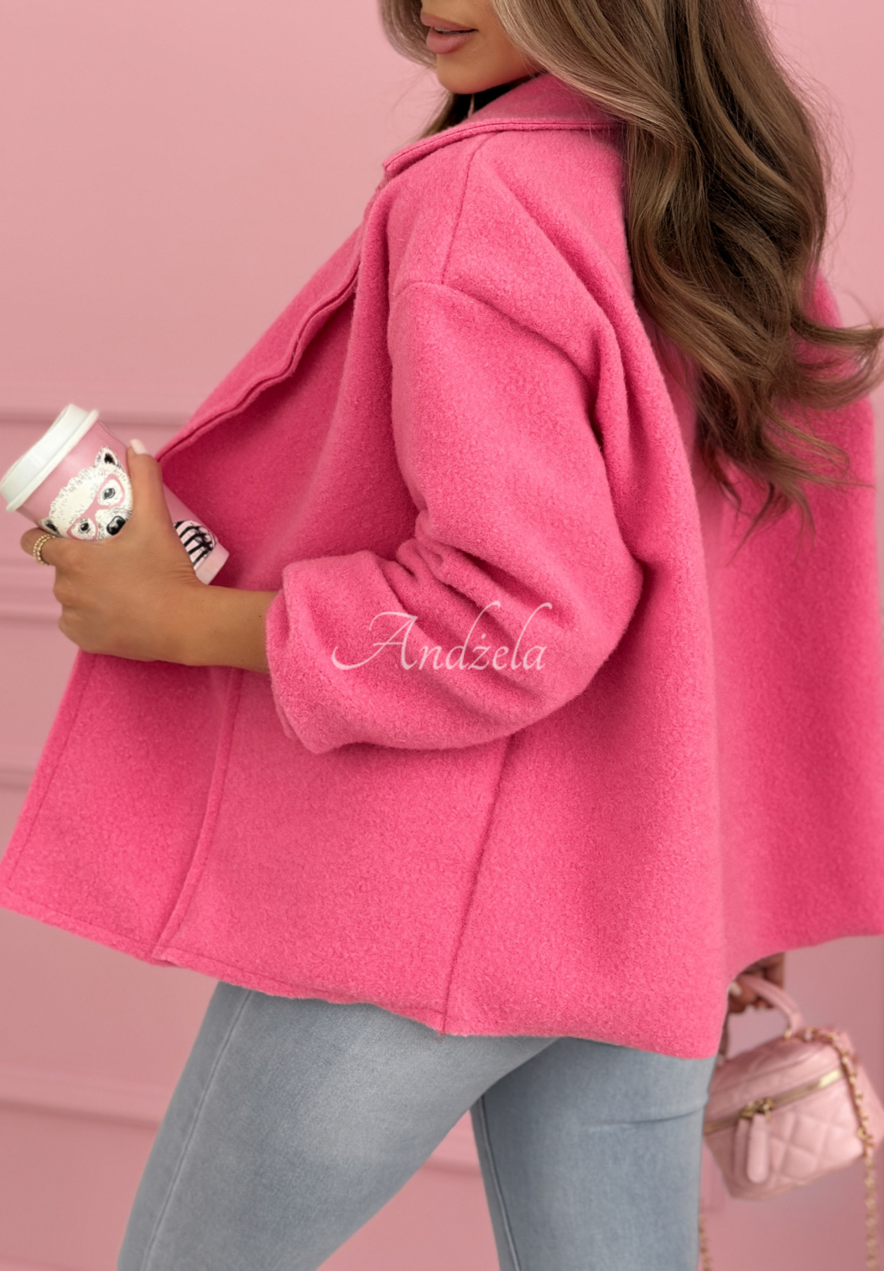 Kurzer Mantel aus Viskose mit Taschen Yumi Fuchsia