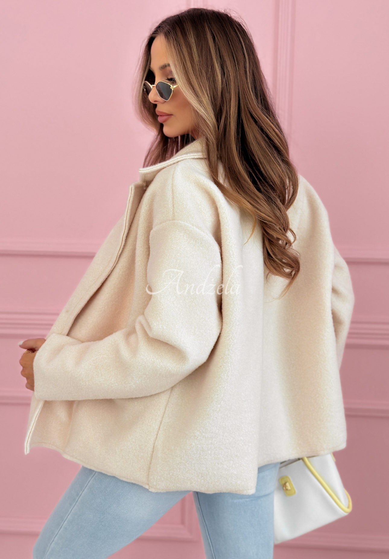 Kurzer Mantel aus Viskose mit Taschen Yumi Beige