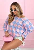 Sweter w romby Matilde błękitno-różowy