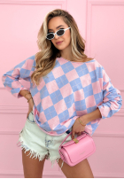 Pullover w romby Matilde błękitno-Rosa