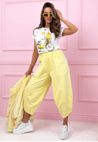 Materiałowe spodnie z kieszeniami i ściągaczami Only Sunny Days żółte