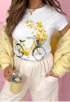 T-shirt z nadrukiem Butterflies Dreams biało-żółty