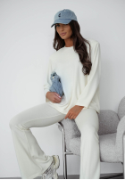 Bawełniany Sweat Set Sweatshirt i Hose dzwony Nicole Ecru